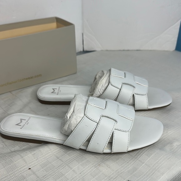 Kayli White Leather Woven Slide Sandals by Marc Fisher LTD - Picture 2 of 10